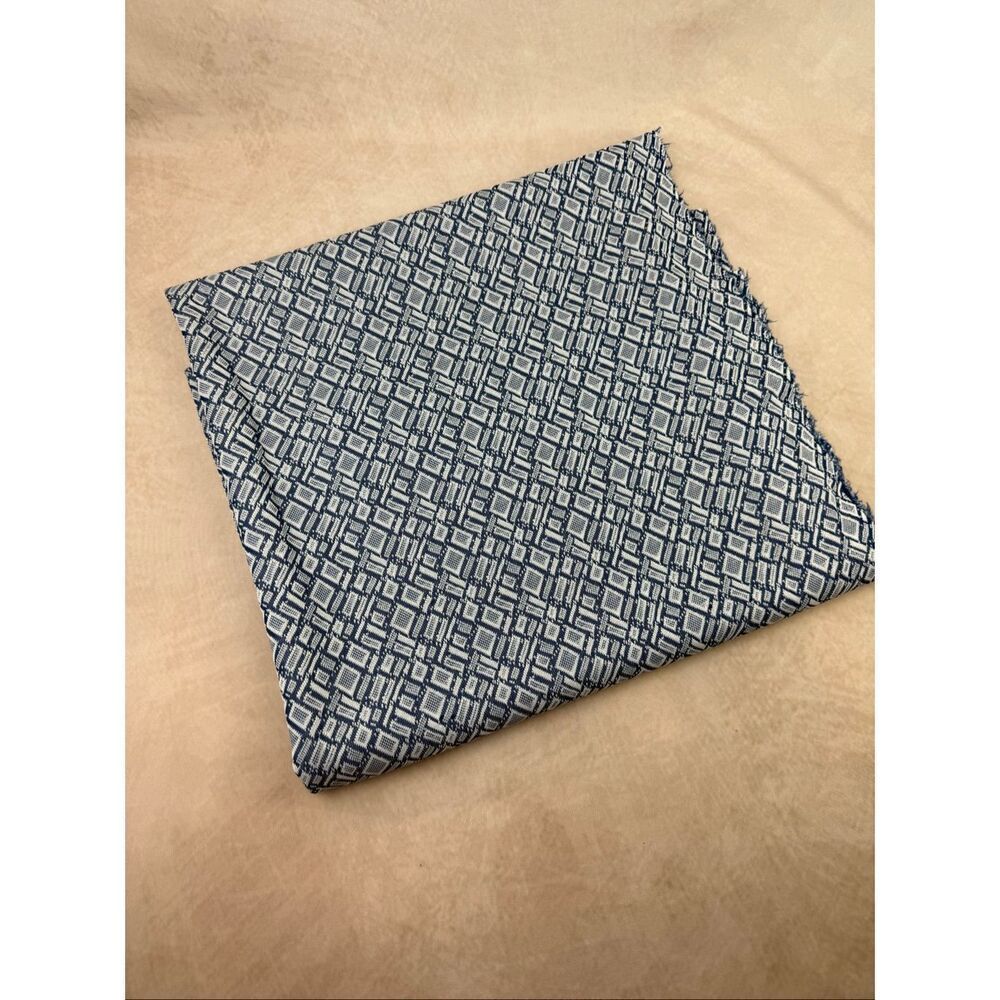 Vintage Polyester Fabric 60x53” Blue Geometric 1970s